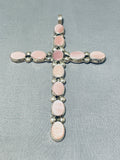 The Biggest Best Vintage Native American Navajo Pink Shell Sterling Silver Cross Pendant-Nativo Arts