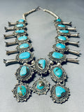 Blue Gem Turquoise Vintage Native American Navajo Sterling Silver Squash Blossom Necklace-Nativo Arts