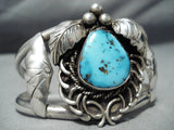 So Intricate!! Vintage Native American Navajo Turquoise Sterling Silver Swirl Bracelet Old-Nativo Arts