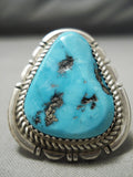 Striking Vintage Native American Navajo Deep Blue Turquoise Sterling Silver Ring Old-Nativo Arts