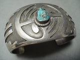 Signed Vintage Native American Navajo Sterling Silver Mirror Turquoise Bracelet Old-Nativo Arts