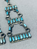 Long Authentic Older Vintage Native American Zuni Turquoise Chandelier Sterling Silver Earrings-Nativo Arts