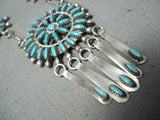 Intricate Vintage Native American Zuni Turquoise Sterling Silver Dangle Necklace Old-Nativo Arts