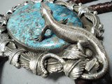 Colossal Native American Navajo Turquoise Lizard Sterling Silver Bolo Tie-Nativo Arts