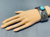 Detailed Symbolic Vintage Native American Navajo Turquoise Sterling Silver Bird Bracelet-Nativo Arts