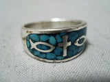 Christian Cross Vintage Native American Navajo Turquoise Sterling Silver Fish Ring Old-Nativo Arts