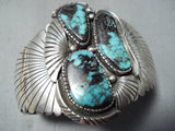 Huge Flank Vintage Native American Navajo Blue Jay Turquoise Sterling Silver Bracelet-Nativo Arts