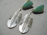 Spectacular Native American Navajo Royston Turquoise Sterling Silver Feather Earrings-Nativo Arts