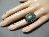 Rare Earlier Vintage Native American Navajo Domed Green Turquoise Sterling Silver Ring Old-Nativo Arts