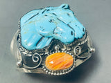 Important Fran Gomez Hand Carved Turquoise Sterling Silver Bracelet-Nativo Arts