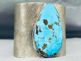 Unforgettable Native American Navajo Kingman Turquoise Sterling Silver Bracelet-Nativo Arts