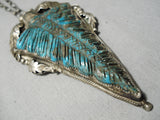 One Of Biggest Best Vintage Native American Navajo Turquoise Leaf Sterling Silver Necklace Old-Nativo Arts