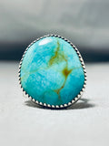 Impressive Native American Navajo Signed Kingman Turquoise Large Sterling Silver Ring-Nativo Arts
