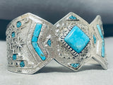 One Of The Craziest Ever Native American Navajo Turquoise Inlay Sterling Silver Bracelet-Nativo Arts