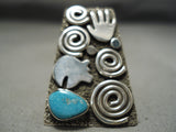 Important Vintage Native American Navajo Alex Sanchez Huge Turquoise Sterling Silver Ring-Nativo Arts