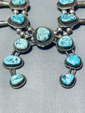 Authentic Vintage Native American Navajo Blue Turquoise Sterling Silver Squash Blossom Necklace-Nativo Arts