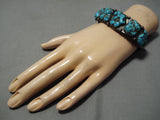 Superior Vintage Native American Navajo Ocean Seafoam Turquoise Sterling Silver Bracelet-Nativo Arts