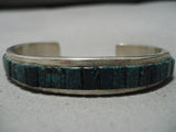 Heavy Sturdy Vintage Native American Navajo Green Turquoise Sterling Silver Bracelet Cuff Old-Nativo Arts