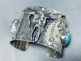 Native American Tremendous San Felipe Signed 2 Godber Turquoise Sterling Silver Skull Bracelet-Nativo Arts