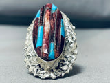 Best Native American Navajo Purple Shell Turquoise Huge Inlay Sterling Silver Ring-Nativo Arts