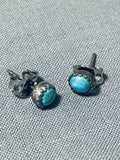 Simplistic Vintage Native American Navajo Turquoise Sterling Silver Earrings-Nativo Arts