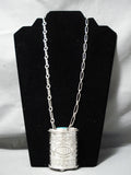 Heavy Thick Sturdy Native American Navajo Turquoise Sterling Silver Box Necklace!-Nativo Arts