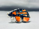 One Of The Most Intricate Native American Navajo Turquoise Inlay Sterling Silver Bear Ring-Nativo Arts