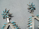 Exquisite Native American Zuni Blue Gem Turquoise Sterling Silver Earrings-Nativo Arts