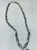 Rare Longer Vintage Native American Navajo #8 Turquoise Sterling Silver Leaf Necklace-Nativo Arts