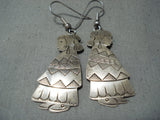 Important Vintage Navajo Native American Sterling Silver Maiden Earrings Old-Nativo Arts