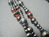 Extraordinary Navajo Coral Sterling Silver Long Necklace Native American-Nativo Arts