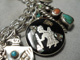 Wonderful Vintage Native American Navajo Zuni Turquoise Mexican Sterling Silver Charm Bracelet-Nativo Arts