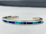 Authentic Vintage Native American Navajo Ray Tracey Turquoise Inlay Sterling Silver Bracelet-Nativo Arts