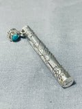Outstanding Native American Navajo Kingman Turquoise Sterling Silver Toothpick Holder Signed-Nativo Arts