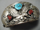 Important Vintage Native American Navajo Al Chee Eagle Turquoise Sterling Silver Bracelet Old-Nativo Arts