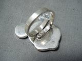 Native American Exceptional Zuni Inlay Coral Jet Mother Of Pearl Sterling Silver Mickey Ring-Nativo Arts