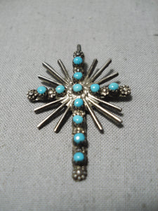 Wonderful Vintage Native American Navajo Turquoise Cross Sterling Silver Pendant Old-Nativo Arts