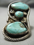 One Of The Biggest Vintage Native American Navajo Persin Turquoise Sterling Silver Ring-Nativo Arts