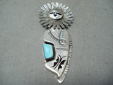 Fantastic Signed Native American Navajo Turquoise Sterling Silver Pin/ Pendant-Nativo Arts