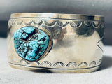 Wider Vintage Native American Navajo Hand Tooled Sterling Silver Turquoise Bracelet-Nativo Arts