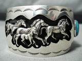 Detailed Vintage Native American Navajo Running Horse Turquoise Sterling Silver Bracelet-Nativo Arts