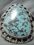 Huge Vintage Native American Navajo Basalt Turquoise Sterling Silver Bracelet-Nativo Arts