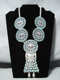 Best Vintage Native American Navajo Turquoise Kachina Sterling Silver Squash Blossom Necklace-Nativo Arts