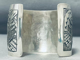 Exceptional Native American Navajo Signed Sterling Silver Storyteller Scene Huge Cuff-Nativo Arts