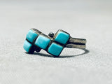 Squared Rare Turquoise Vintage Native American Zuni Sterling Silver Ring Old-Nativo Arts