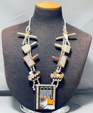 Important Vintage Native American Navajo Rug Sterling Silver Inlay Squash Blossom Necklace-Nativo Arts