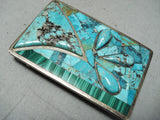 Native American Detailed Signed Vintage Navajo Turquoise Sterling Silver Buckle-Nativo Arts