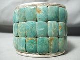 Native American Huge 140 Gram Green Turquoise Wide Inlay Sterling Silver Bracelet-Nativo Arts
