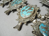 Crazy Huge Vintage Native American Navajo Turquoise Sterling Silver Squash Blossom Necklace Old-Nativo Arts