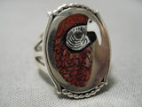 Important Parrot Zuni Native American Coral Sterling Silver Ring-Nativo Arts
